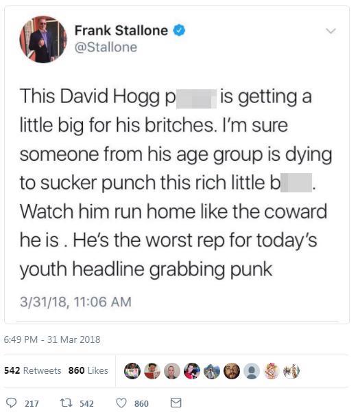 Frank Stallone bashes David Hogg, a survivor of school shooting this February