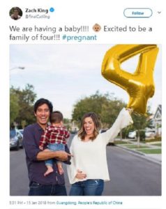 Zach King and his spouse are ready for thier second child