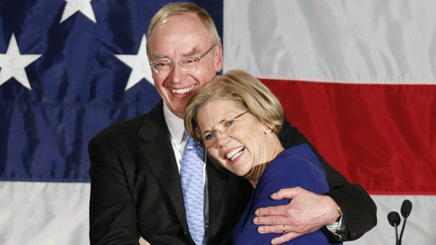 Elizabeth Warren Hugging her husband 
