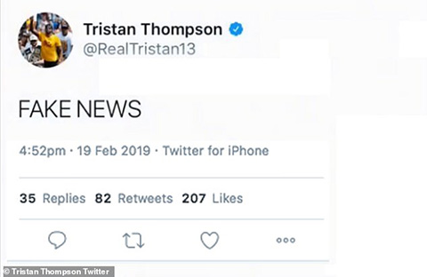 Tristan Thompson posted a tweet,