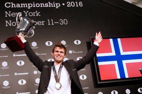 Magnus Carlsen after winning a chess championship
