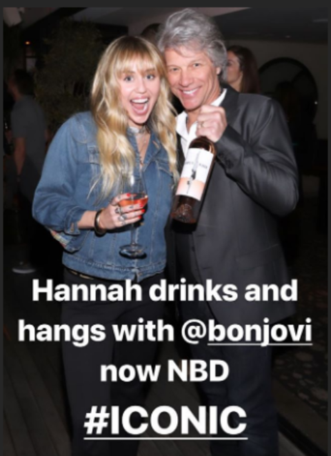 Miley Cyrus and Jon Bon Jovi share a toast during the Bon Jovi Hampton event