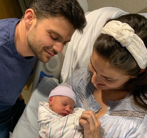 Jerry Ferrara and his wife Breanne Racano pose with their newly born son.