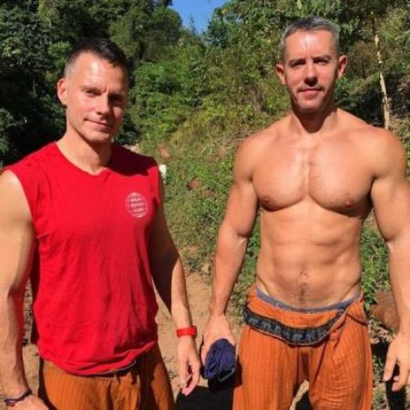 Benjamin Maisani on a hiking trail with his friend